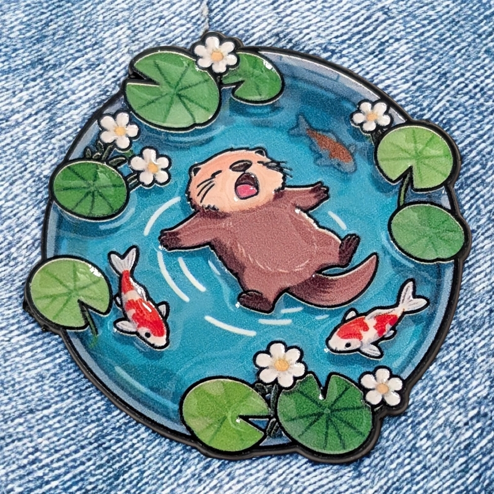 Cute Otter and Koi Fish Pond Pin